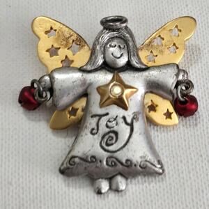 Vintage Signed AJMC Joy Christmas‎ Angel Pin Broach Brooch